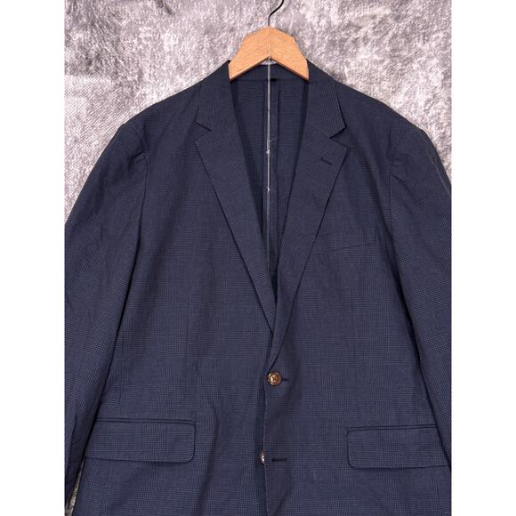 New J Crew Ludlow Slim Suit 41 R Mens Blue Check Portuguese Cotton Linen - Picture 2 of 15
